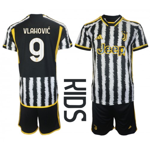 Dětský Fotbalový dres Juventus Dusan Vlahovic #9 2023-24 Domácí Krátký Rukáv (+ trenýrky)